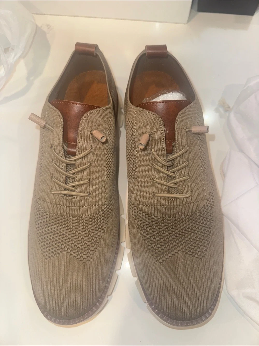 Men's Knit Casual Lace-Up Shoes in Light Brown